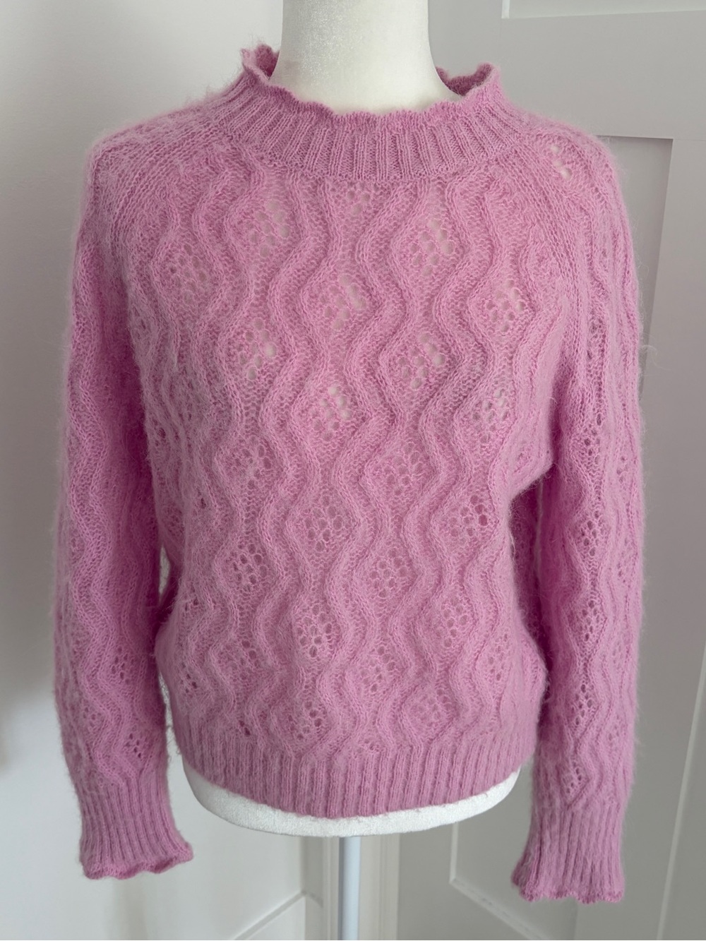 J.Crew Women’s Pink Alpaca Wool Blend Open Knit Sweater Size S*@7